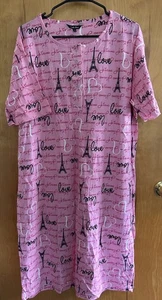 Just Love Nachthemd Damen XL Rosa Paris Eiffelturm 100% Baumwolle Kurzarm - Bild 1 von 4