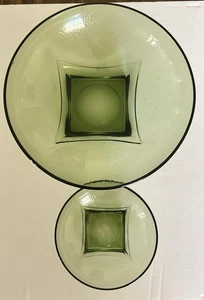 Hazel Atlas Bowl Avocado Green Square Bottom Vintage MCM Large (chip) & Small - Picture 1 of 16