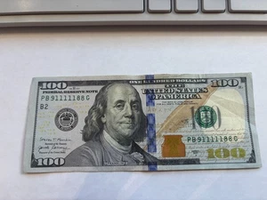 2017A Series Trinary-Repeater- Fancy Serial Number $100 Dollar Bill 91111188 - Picture 1 of 1