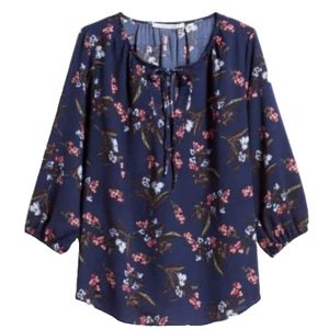 Womens Tunic 3X Navy Floral 3/4 Sleeve Stitchfix Blue Tunic Blouse Top Plus Size - Bild 1 von 4
