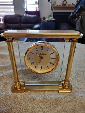 Vintage Seth Thomas Heavy Brass Desk Clock German Movement Cover