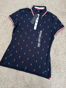 NWT Tommy Hilfiger Short Sleeve Polo Shirt Womens Size S Navy Polka Dot Cotton - Picture 1 of 6