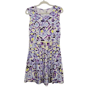 Title Nine Dream Athletic Dress Sz M White Geometric Stretch Colorful Fit & Flar - Picture 1 of 7