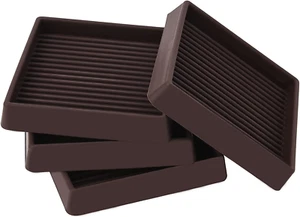3X3 Square Rubber Furniture Caster Cups, Anti-Sliding Furniture Pads Bed Stopper - Picture 1 of 12