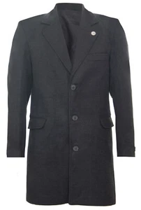Mens 3/4 Long Charcoal Wool Overcoat Jacket Peaky Blinders Slim Fit Coat - Picture 1 of 5