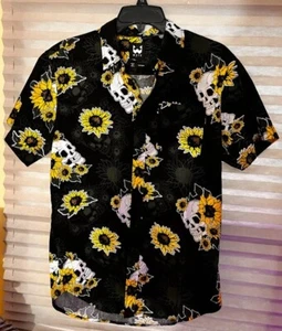 Hawaii WXYZ SHIRT Sonnenblumen und Totenköpfe INDIEN BAUMWOLLE MED - Bild 1 von 4
