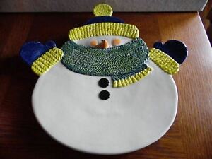 Bożonarodzeniowy ceramiczny bałwan z rękawiczkami z jednym palcem i szalem do serwowania naczynia taca na ciasteczka