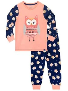 Owl Pyjamas Kids Girls 3 4 5 6 7 8 9 10 11 12 Years PJs Nightwear Sleepwear Navy - Picture 1 of 8