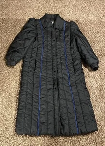 Vintage 80s Ryan Scott Full Length Puffer Coat Size 7/8 Black W/ Blue Accents - Picture 1 of 9