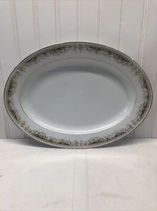 Queen Anne Gravy Relish or Under Plate White Tan Scrolls Gray Leaves 113 - Picture 1 of 4