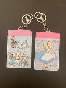cute Alice in wonderland clock teapot Cheshire Cat key ring charm Card holder 