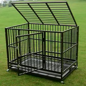 3XL Metal Folding Dog Cage Crate Kennel Pet Playpen w/ Tray & Wheels Up to 100kg - Picture 1 of 15