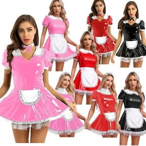 Women Lingerie Costume Cosplay PVC Leather Uniform French Maid Dress Nightwear - Picture 1 of 103