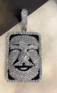 Smiley Face Rectangle Shape Hip Hip Pendant With 6.20 CT Pave Set White Sapphire - Picture 1 of 7