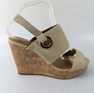 Sandalias H&M beige de lona con cuña Reino Unido 7 UE 40 - Imagen 1 de 5