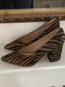 Gorgeous Office Animal Print Pony skin Stack Heel Pointed Leather Shoes 38 New - Picture 1 of 7