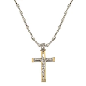 Collana con croce in oro bianco e giallo 18 Kt 750/1000 da uomo - Imagen 1 de 2