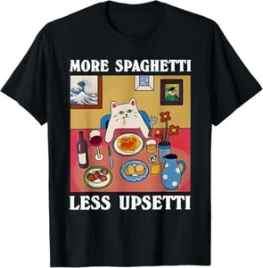 More Spaghetti Less Upsetti Funny Cute Cat Saying Quote T-Shirt - Picture 1 of 4