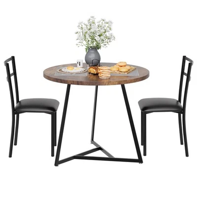 Modern 3-Piece Dining Set for Small Spaces, Round Table and 2 Upholstered Chairs - Image 1 of 4