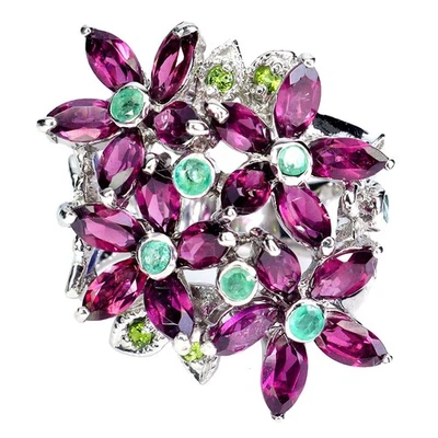 925 Sterlingsilber Ring Marquise Rhodolith Smaragd Natur Edelstein Schmuck Größe - Bild 1 von 4