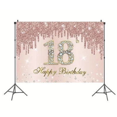 Girls 18th Birthday Banner. Pink Happy Birthday Banner - Image 1 of 2