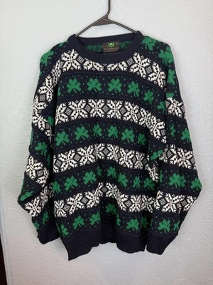 Изумрудный остров свитер мужской большой темно-зеленый белый трилистник снежинка Ирландии вязаный - Изображение 1 из 4