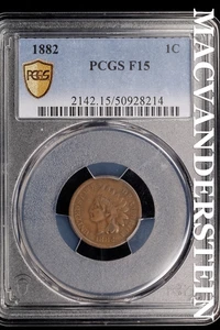 1882 Indian Head Cent - PCGS F15 - Scarce Fine No Reserve #SLi634 - Picture 1 of 2