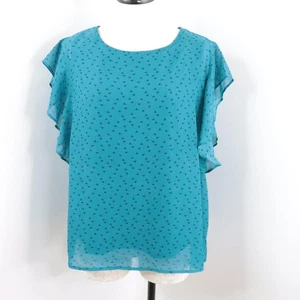 Massini Women's L Blue Geometric Chiffon Layered Flutter Sleeve Blouse Top - Picture 1 of 7