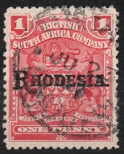 SG101 used 1909 1d Overprint " RHODESIA " on British South Africa Company Issue - Picture 1 of 2