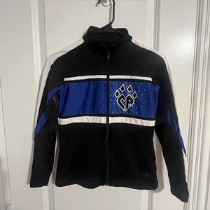 Cheer Athletics Team Jacket Black Blue YL Youth large Rhinestone Zip Up Varsity - Picture 1 of 9