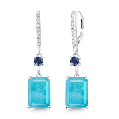 10.80 Ct Green Turquoise Blue Created Sapphire 925 Sterling Silver Earrings - Image 1 of 4