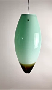 Vintage Hand Blown Green Columbia Glassworks Pendant Shade 14.5" Replacement - Picture 1 of 9