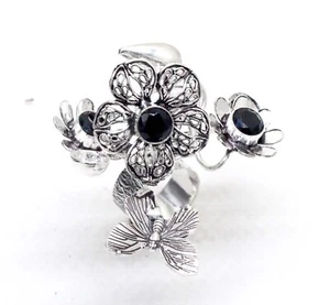 925 Sterling Silver Black Spinel Gemstone Handmade Jewelry Ring (US) Size-6 - Picture 1 of 2