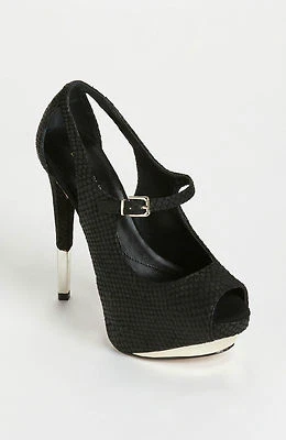 Boutique 9 Nickeya Black Snake Print Leather Peep Toe Platform Pump Size 8.5 - Image 1 of 2