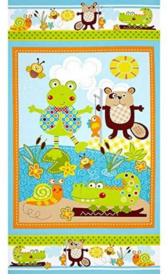 Polka Dot Pond Critters Multicolor 23" Panel 100% Cotton Fabric by The Panel - Image 1 of 1