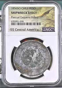 1855–1856 Chile 1 Peso SS Central America Pascual Esquerra Hoard NGC-Certified - Picture 1 of 4