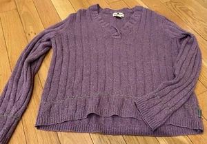 Woolrich Women’s M Birdseye Knit Wool Blend Button Sweater purple With Gray - Picture 1 of 7