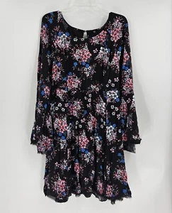 Torrid Gr. 24 schwarz bunt Blumen Challis Glockenärmel Kleid Swing Boho Bohemian - Bild 1 von 7