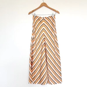 Lee Mathews Celia Skirt Size 1 Mandarin Brown Striped Linen Blend Midi - Picture 1 of 10