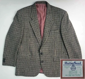 Vtg Harris Tweed Houndstooth Big Check Sport Coat Scottish Wool Blazer Sz 44 S - Picture 1 of 11