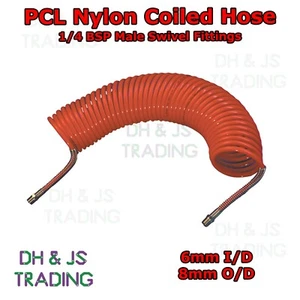 PCL Nylon Coiled Hose 1/4 BSP x 7.6m Hose + Male Swivel Fittings Air Connector - Picture 1 of 1