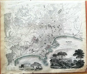 Pianta Napoli con due vedute Incisione su acciaio 1835 (P43) Come da foto (le di - Imagen 1 de 1