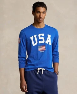 Polo Ralph Lauren Mens Regular fit Long Sleeve T-Shirt Shirt Blue Graphic, S - Picture 1 of 3