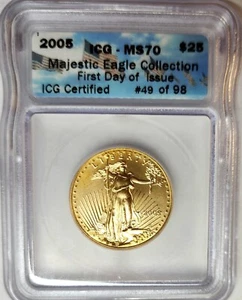 2005 GOLD $25 AMERICAN EAGLE 1/2 OZ ICG MS70 MAJESTIC EAGLE COLLECTION, FDOI - Picture 1 of 2