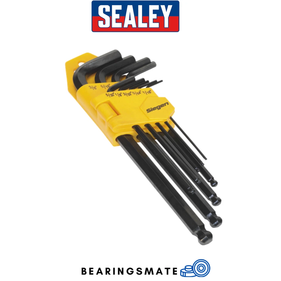 Sealey S01098 Long Ball-End Hex Allen Key 9 Piece Tool Set - Imperial Measure - Image 1 of 4