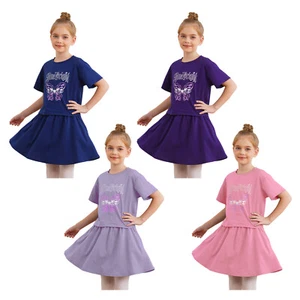 Kids Girl's T-shirt With Skirt Festival Tracksuit Gift Dress-up Fancy Cute Suit - Picture 1 of 30