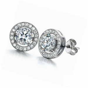 Real 18ct White Gold Plated Crystal Diamond Earring for Men's or boy's Unisex UK - Picture 1 of 7