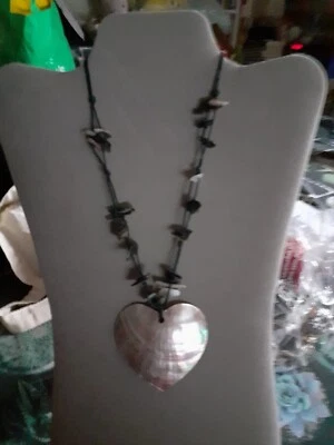Heart Pendant On Beaded Necklace, Shell Type Beads - Image 1 of 4