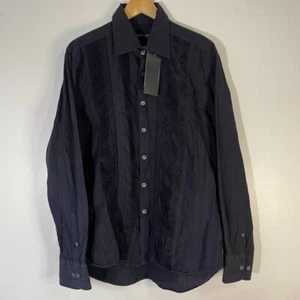 Camisa Kenneth Cole Para Hombres Negra Azul XL Abotonada Floral Adornada Cuello Nueva con Etiquetas - Imagen 1 de 12