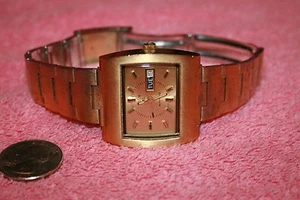 Vintage Swiss Elgin Automatic Gold-tone Big Rectangular Face Watch  Working - Picture 1 of 9